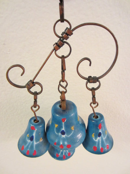 Architectural Blue Enamel Scrolled Metal Hanging Bells