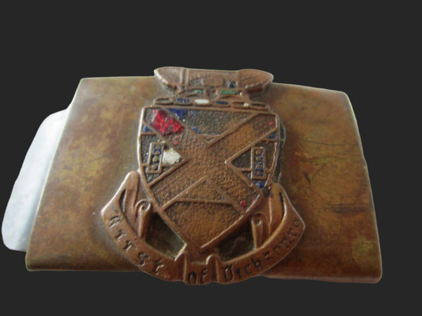 Brass Belt Buckle First of Dickshore England Coat Of Arm Enameled - Designer Unique Finds 