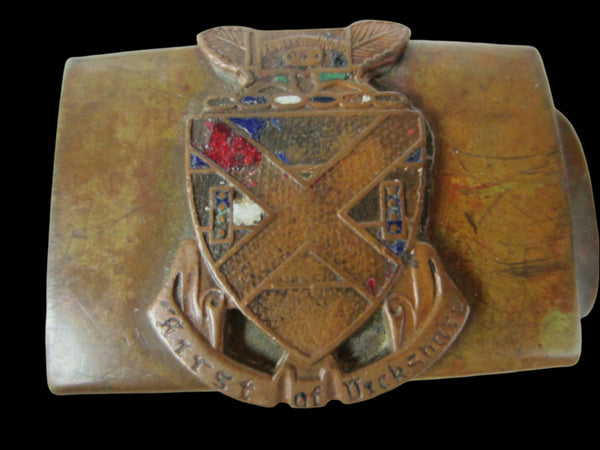 Brass Belt Buckle First of Dickshore England Coat Of Arm Enameled - Designer Unique Finds 