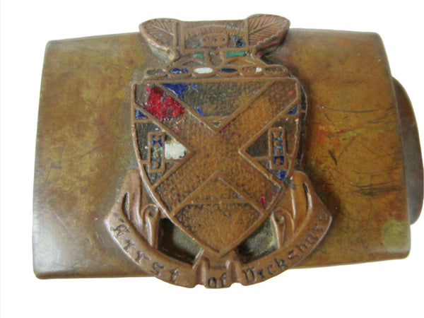 Brass Belt Buckle First of Dickshore England Coat Of Arm Enameled - Designer Unique Finds 