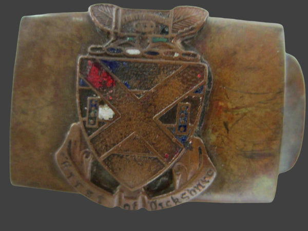 Brass Belt Buckle First of Dickshore England Coat Of Arm Enameled - Designer Unique Finds 