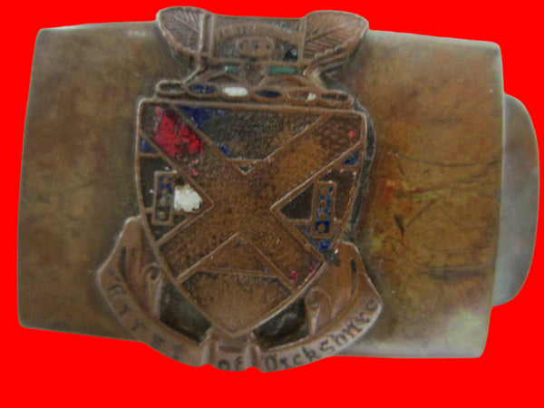 Brass Belt Buckle First of Dickshore England Coat Of Arm Enameled - Designer Unique Finds 