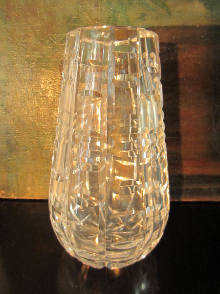Waterford Crystal Vase Hand Cut Geometric Signed - Designer Unique Finds 