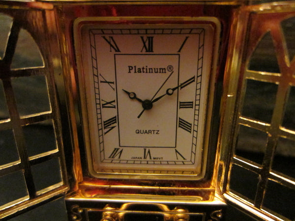 Platinum Miniature Brass Armoire Quartz Clock Japan Movement - Designer Unique Finds 