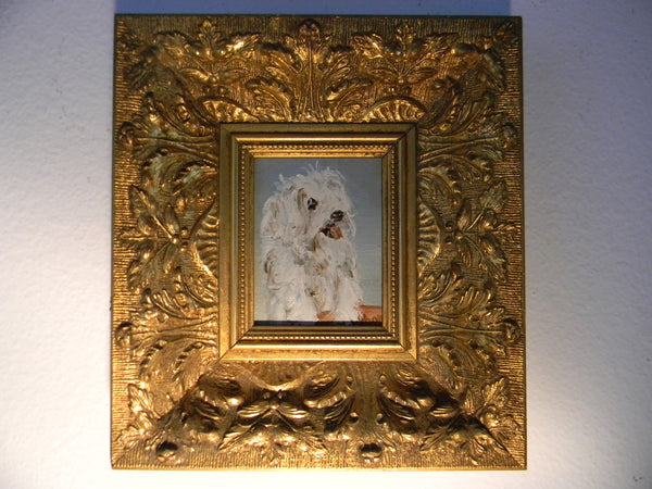 White Poodle Dog Painting Signed Oil On Board - Designer Unique Finds 