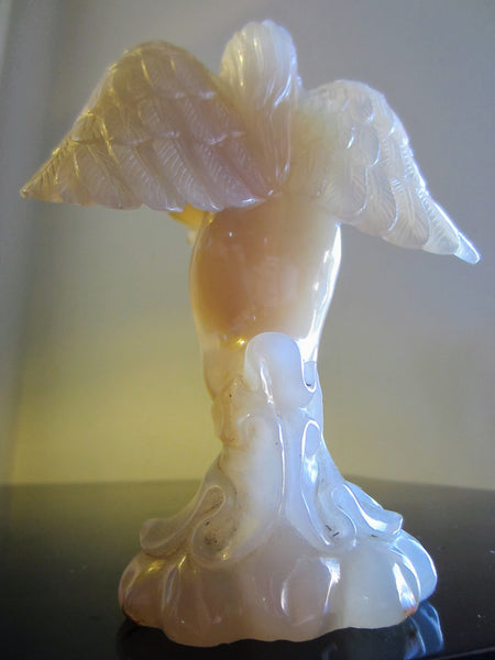 Folk Art Hand Carved Agate Winged Angel Statue