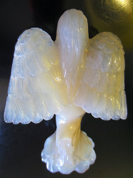 Folk Art Hand Carved Agate Winged Angel Statue