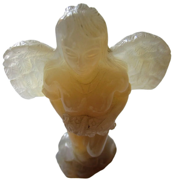 Folk Art Hand Carved Agate Winged Angel Statue 