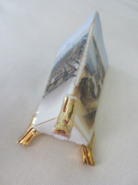 Panoramic Naples Italy Porcelain Vases Hand Painted Gilt Footed Scripted - Designer Unique Finds 