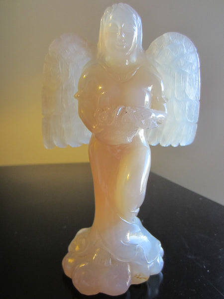 Asian Angel Agate Carved Figurative Floral Decoration - Designer Unique Finds 
 - 1