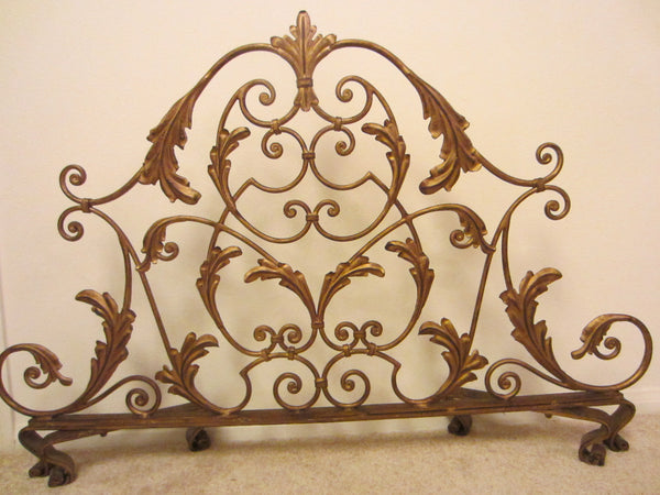 Acanthus Leaf Fireplace Screen Scrolled Crest Tole - Designer Unique Finds 
