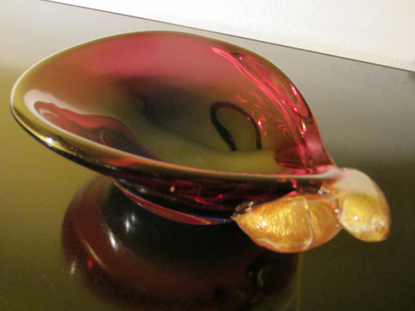 Murano Glass Aubergine Bowl Gold Inclusion Dino Marten Attribute