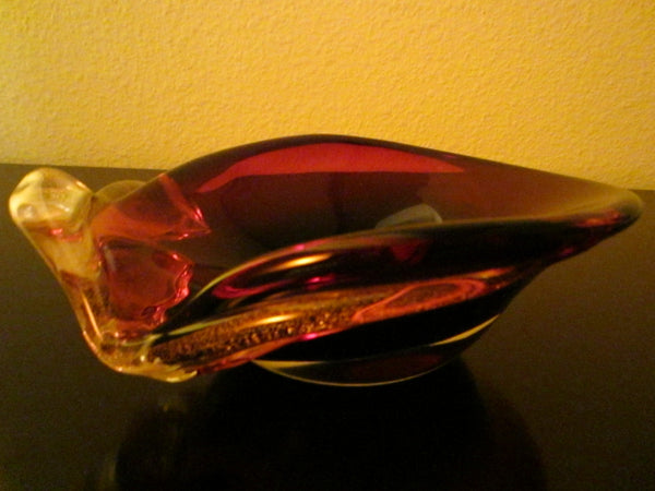 Murano Glass Aubergine Bowl Gold Inclusion