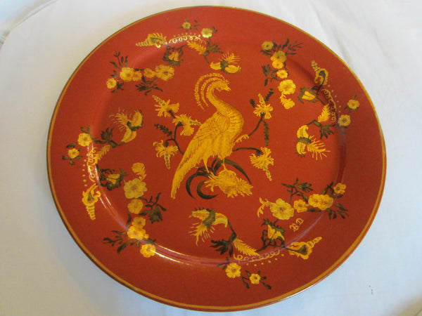 Red Tole Round Tray Monogrammed BD Provenance Scripted