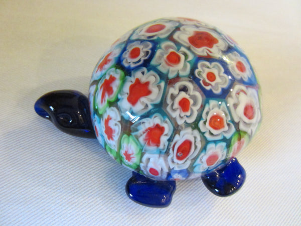 Murano Glass Millefiori Blue Turtle Paperweight