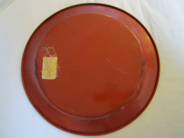 Tole Red Tray Monogram Gold Painted Round Signed Decorated Bird Flowers - Designer Unique Finds 
 - 3