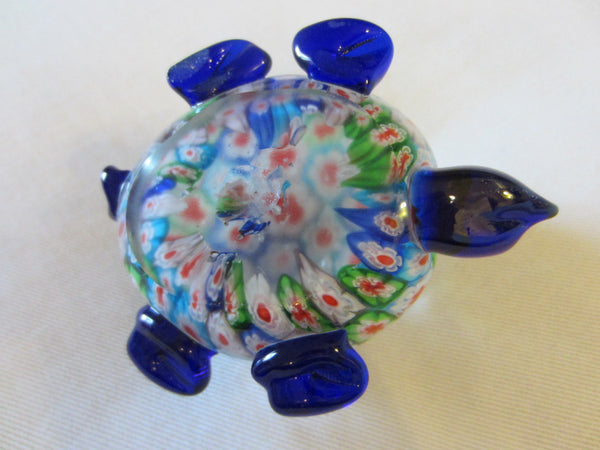 Murano Glass Millefiori Blue Turtle Paperweight - Designer Unique Finds 