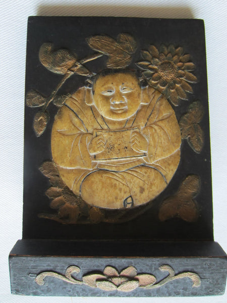 Chinese Stone Buddha Icon Wood Carving Floral Decoration - Designer Unique Finds 
 - 3