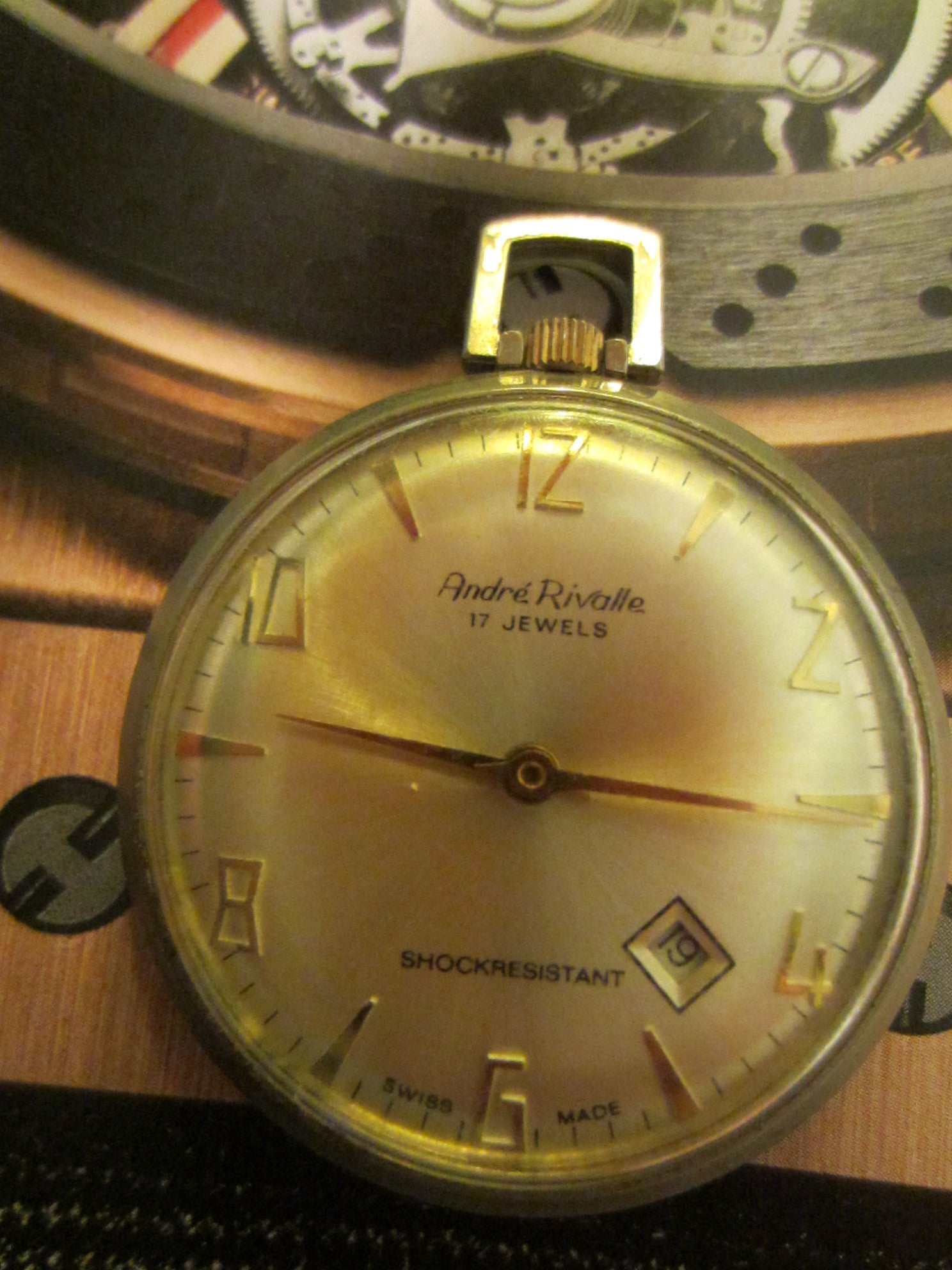 Andre Rivalle Open Face Manual Wind Pocket Watch Swiss Mid Century Designer Unique Finds