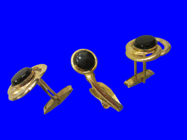 Golden Cufflinks Tie Clip Onyx Set