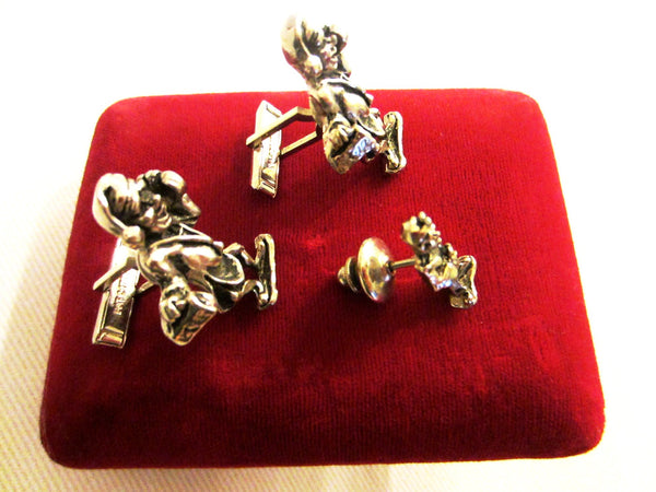 Jacob M Oldak New York Pewter Cuff Links Tie Tack Set Dr House Visit Theme - Designer Unique Finds 