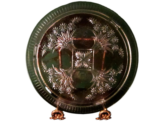 Indiana Glass Cake Plate Floral Decoration Painted Red - Designer Unique Finds 