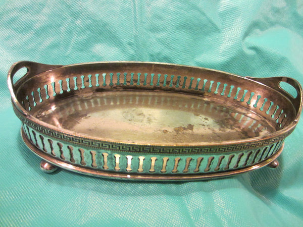 Pairpoint Oval Tray Wtih Handle Quadruple Plate Openwork Greek Motif Bedford MA - Designer Unique Finds 