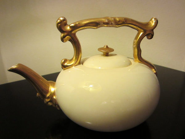 Coalport England Antique White Teapot Gilt Decorated Marked Numbered