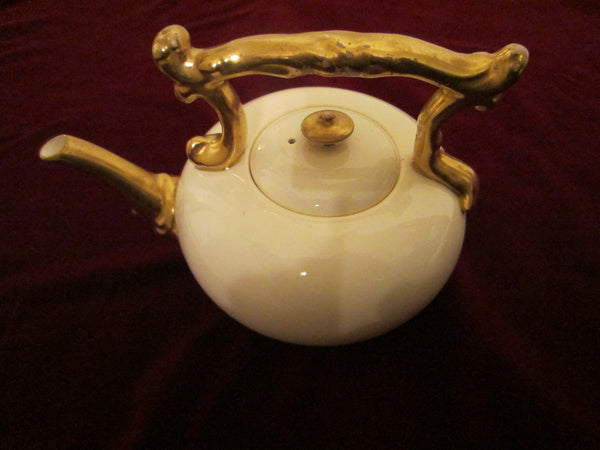 Coalport England Antique White Teapot Gilt Decorated Marked Numbered