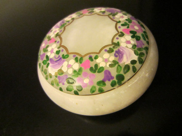 Italy Rossi Volterra Alabaster Hand Carved Floral Lidded Box