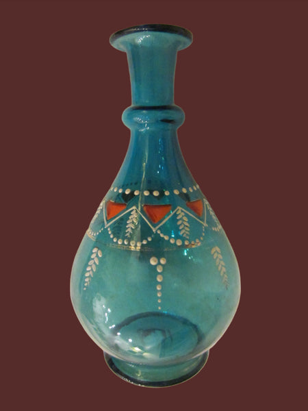 Blue Hand Blown Glass Decanter Decorated Enameling Colored Beading - Designer Unique Finds 
 - 3