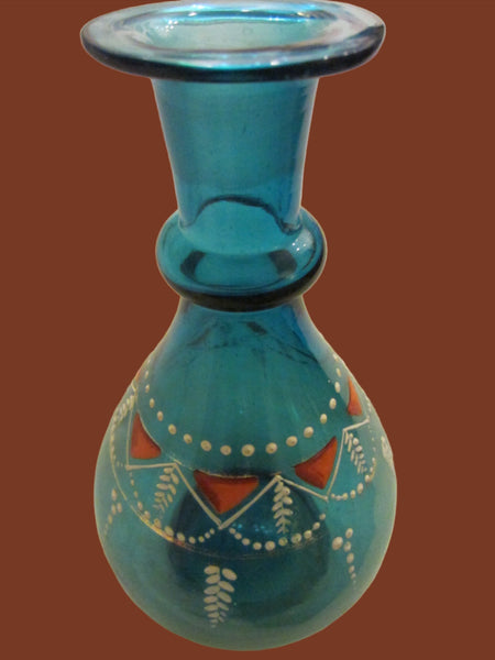 Blue Hand Blown Glass Decanter Decorated Enameling Colored Beading - Designer Unique Finds 
 - 1