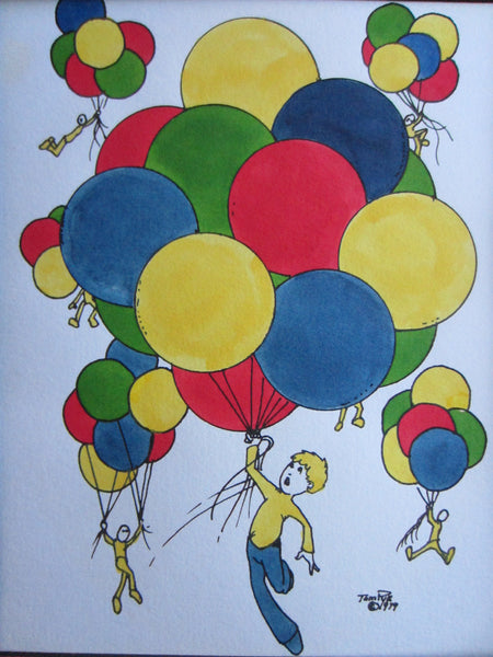 Tom Pye Impressionist Signed Watercolor The Balloons