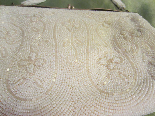 Beaded Evening Bag Mother of Pearl Brass Closure Exclusive Broadway Japan - Designer Unique Finds 