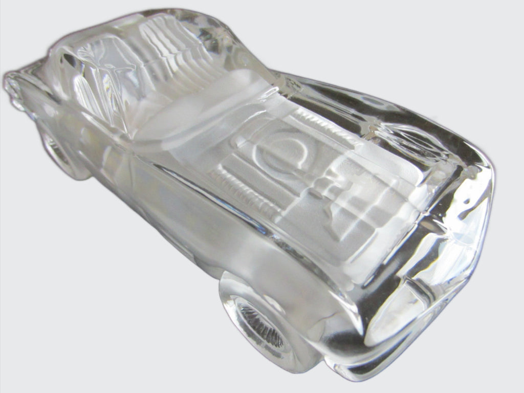 West Germany Hof Bauer Crystal Convertible Car Signed Paperweight - Designer Unique Finds 
