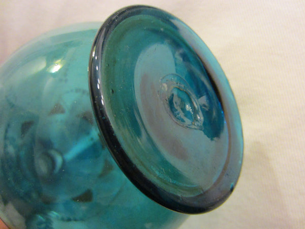 Blue Blown Glass Enamel Vase Hand Decorated Decanter