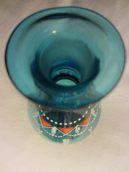 Blue Hand Blown Glass Decanter Decorated Enameling Colored Beading - Designer Unique Finds 
 - 4