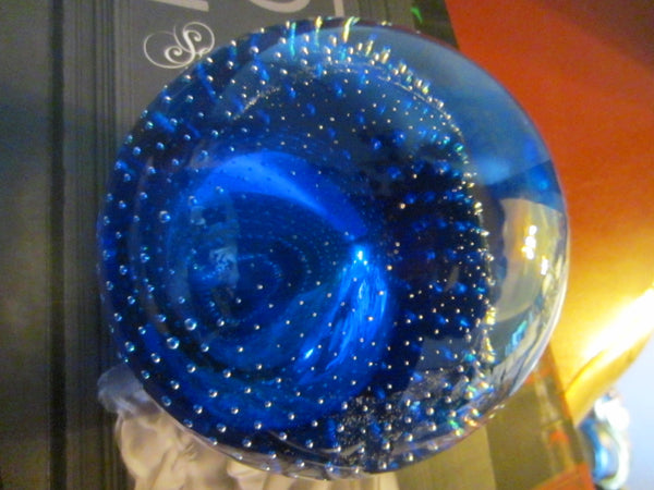 Thomas Webb Crystal Blue Bubbled Egg Paperweight - Designer Unique Finds 