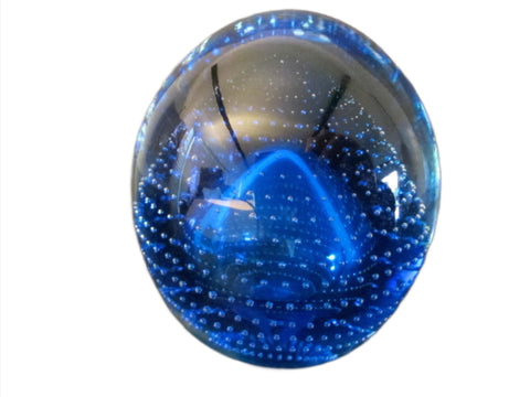 Thomas Webb Crystal Blue Bubbled Egg Paperweight - Designer Unique Finds 