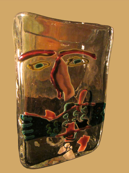 Hand Blown Modernist Folk Art Mystery Face Abstract Glass Art - Designer Unique Finds 
