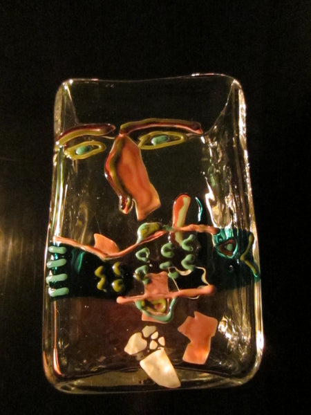 Folk Art Hand Blown Abstract Modern Glass Blue Eyes Figure Face - Designer Unique Finds 
 - 2