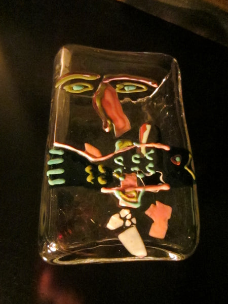 Hand Blown Modernist Folk Art Mystery Face Abstract Glass Art - Designer Unique Finds 