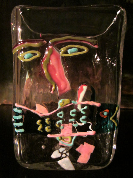 Folk Art Hand Blown Abstract Modern Glass Blue Eyes Figure Face - Designer Unique Finds 
 - 7