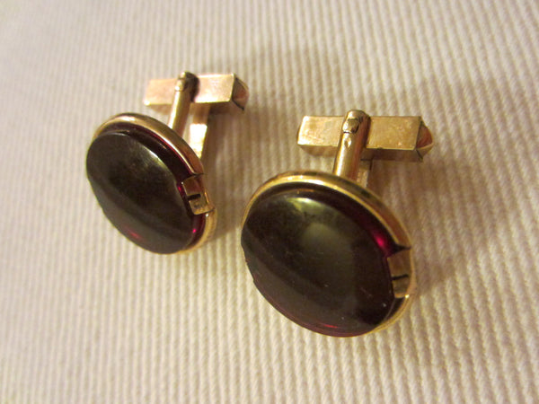 Swank Cuff Links Gold Plated Red Cabochon Glass - Designer Unique Finds 
 - 5
