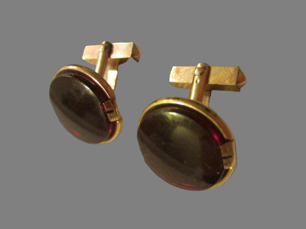 Swank Cuff Links Gold Plated Red Cabochon Glass - Designer Unique Finds 
 - 5