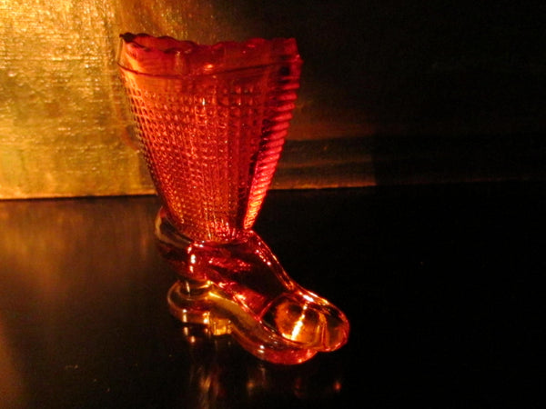 Le Smith Amberina Textured Glass Boot Vase 