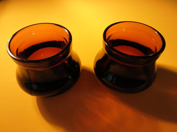 Contemporary Glass Amber Votive Candle Holders Open Salt Pepper