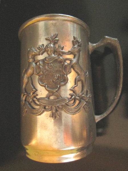 Norsk Tinn Pewter Norway Antique Mug Animated Crested Coat of Arm