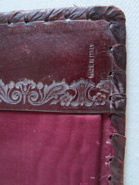 Italian Red Leather Book Cover Emboss Medallion - Designer Unique Finds 