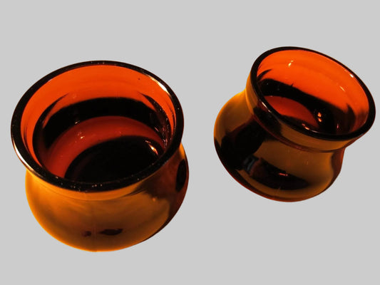 Contemporary Pair Dark Glass Amber Votive Candle Holders With Monograms - Designer Unique Finds 